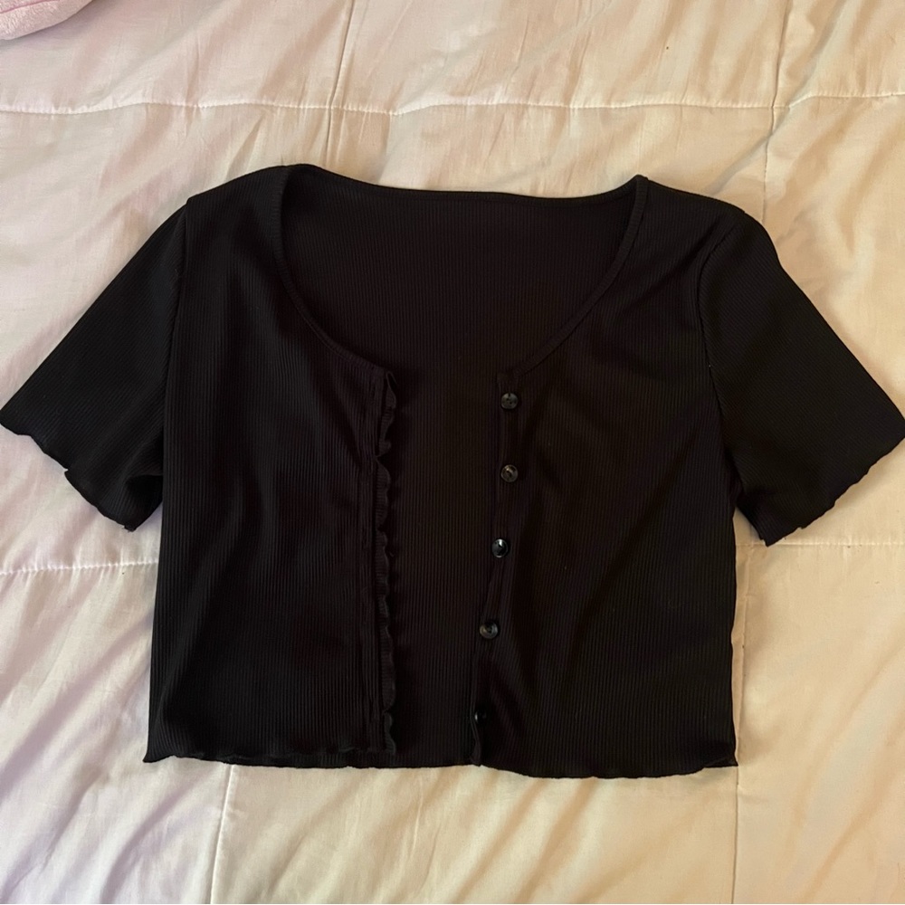 Black Short Sleeve Crop Cardigan